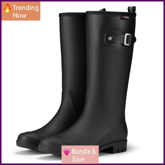 Women's Waterproof Rain Boots Tall Mid-Calf Slip-Resistant Lightweight
